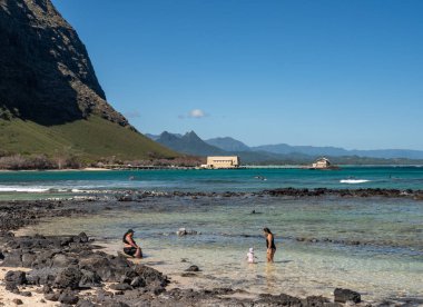 Coastline of East Oahu over Makapuu Beach toward Makai research pier