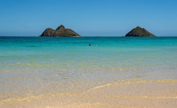 Touristes et locaux sur la plage de Lanakai sur la côte est d'Oahu — Photo