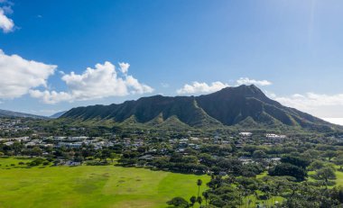 Aerial view of Kapiolani regional park looking towards Diamond Head on Oahu
