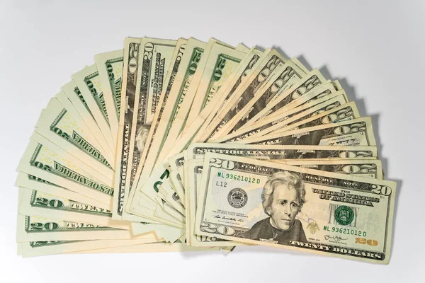 Milhares de notas de US $20 em forma de ventilador — Fotografia de Stock