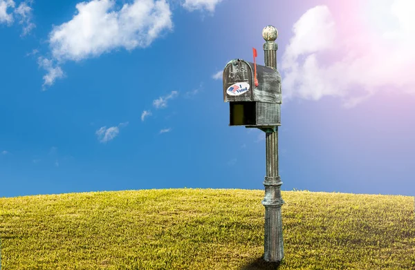 USPS metal mailboxes for rural homes with I voted sticker for vote by mail — Stock Photo, Image