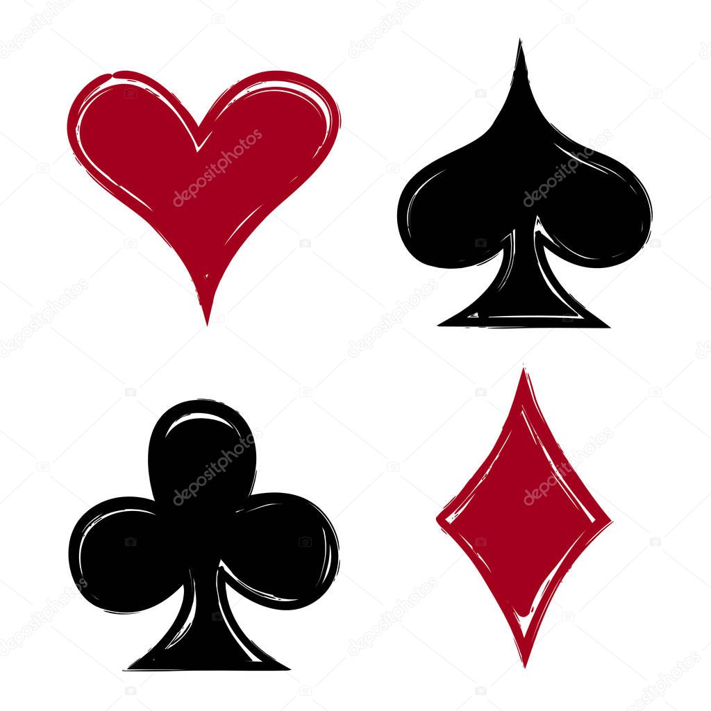 Playing card suits, icon, symbol set hand drawing