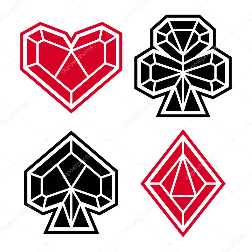 Playing card suits, icon, symbol set. Polygonal style