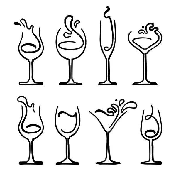 Set of black and white splashing drink on glass. Hand draw style Royalty Free Stock Vectors