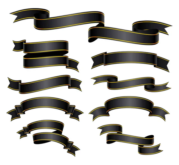 Set aus schwarzem gebogenem Band oder Banner — Stockvektor