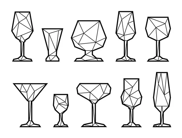 Veelhoekige driehoek pictogram bril instellen Lage poly stijl. Zwart en w — Stockvector