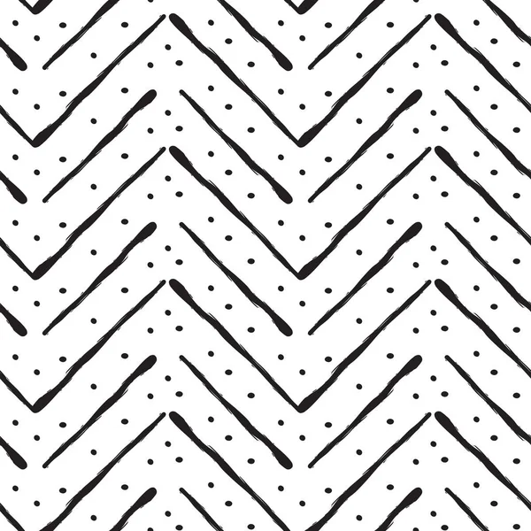 쉐 브 론 손 그리는 완벽 한 패턴, 검은 선 및 점 — 스톡 벡터