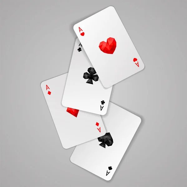 Ensemble de quatre as jouant aux cartes. Main de poker — Image vectorielle