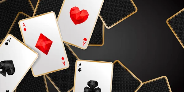 Bandiera con quattro assi che giocano a carte. Vincere mano di poker — Vettoriale Stock