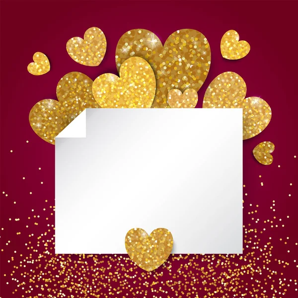 Golden glitter hearts. Valentine's and Wedding Day — Stock Vector