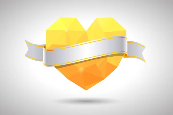 Κίτρινο καρδιά με κορδέλα. Ημέρα του Αγίου Βαλεντίνου, της μητέρας και την ημέρα του γάμου — Διανυσματικό Αρχείο
