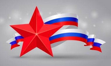 Rus bayrağı kurdele ile Kızılyıldız. 12 Haziran, 9 Mayıs