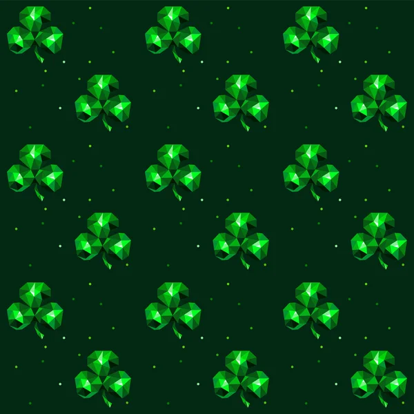 Varrat nélküli mintát zöld smaragd lóhere, zöld háttér — Stock Vector