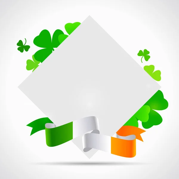 Fondo del día de San Patricio con trébol, papel y bandera irlandesa — Vector de stock