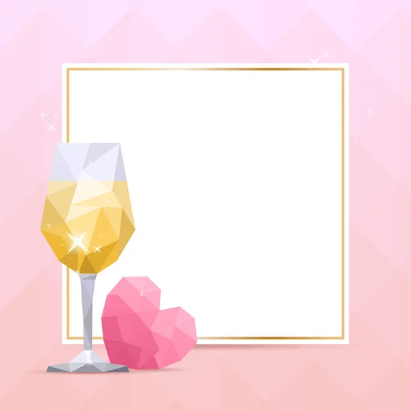 Hintergrund mit Weißweinglas, Herz und Rahmen — Stockvektor