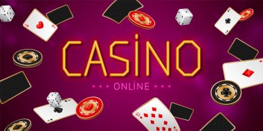 Casino online afiş ile as oyun kağıtları, cips ve dices