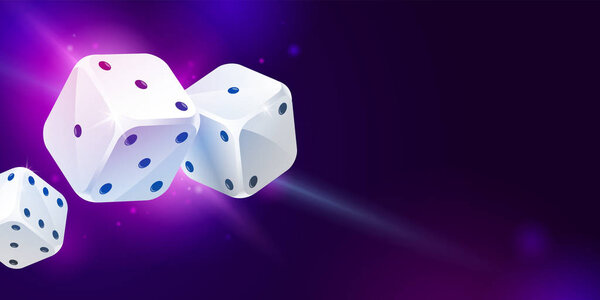 Background with three white game dices. Poker gambling