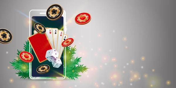 Yaer Online Casino Banner Med Smartphone Spelkort Marker Tärningar Och — Stock vektor