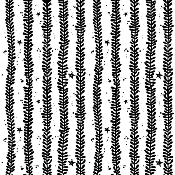 Zwart-wit blad takken patroon — Stockvector