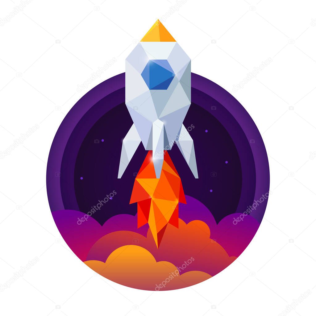 Symbol of space rocket and sky