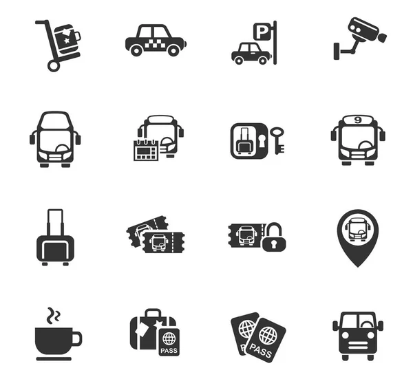 Conjunto de iconos de estación de autobuses — Archivo Imágenes Vectoriales