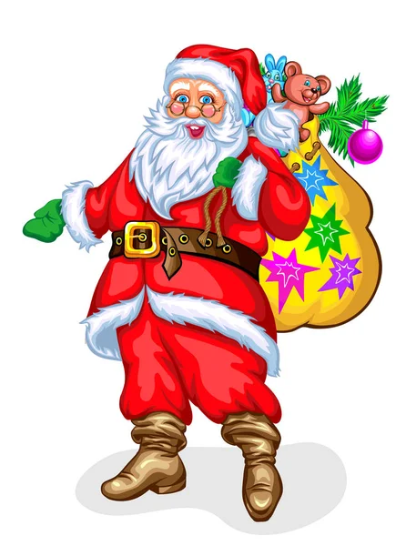 Santa Claus with bag of gifts — Stock Vector