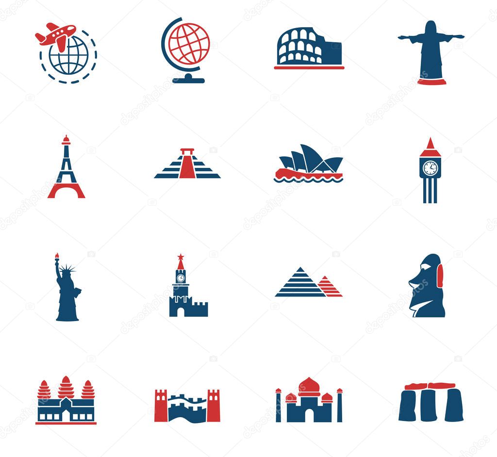 travel and wonders icon set