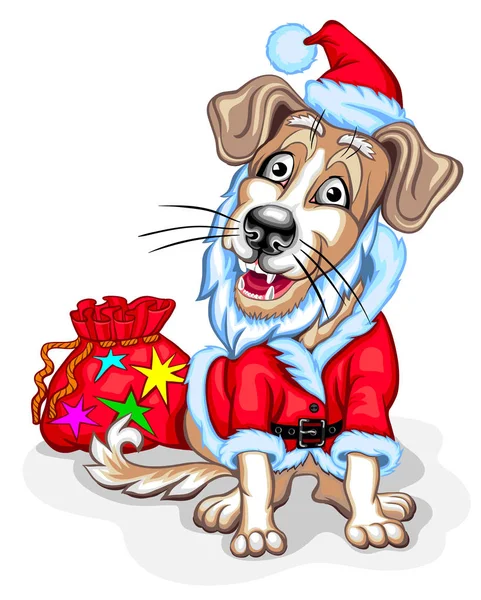 Dog with Christmas gifts. Santa Claus — Stock Vector