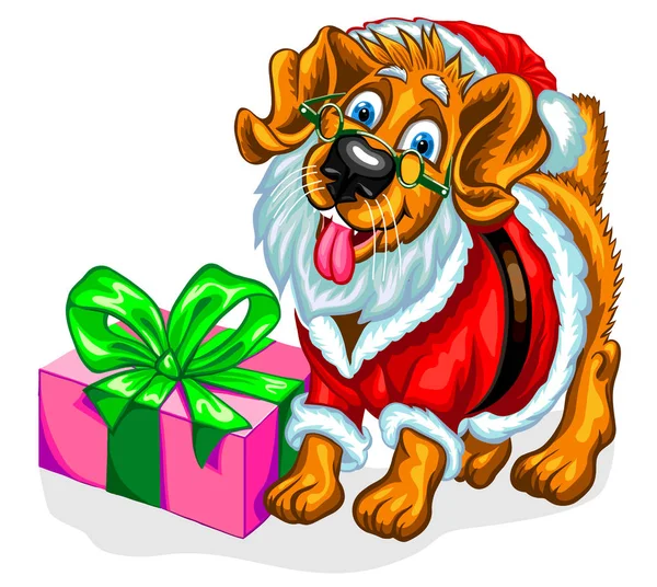 Σκύλος με χριστουγεννιάτικα δώρα. — Διανυσματικό Αρχείο