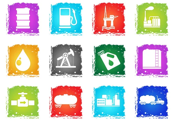 Industrie pétrolière et pétrolière objets icônes — Image vectorielle