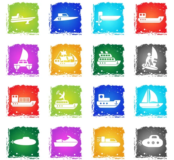 Statki, jachty i łodzie zestaw ikon — Wektor stockowy
