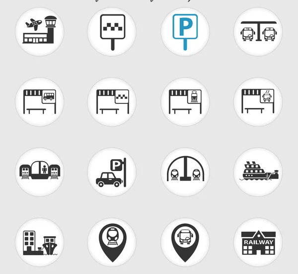 Conjunto de iconos de estaciones de transporte — Archivo Imágenes Vectoriales