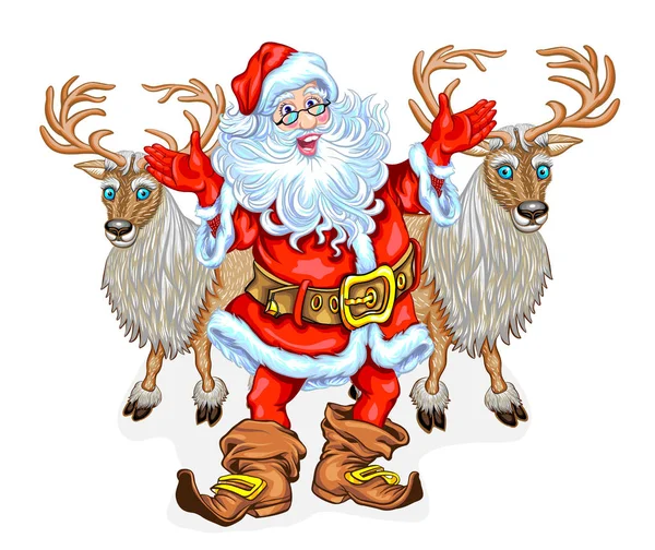 Santa Claus and reindeers — Stock Vector