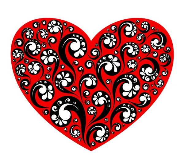 Vetor coração vermelho com pintura decorativa — Vetor de Stock