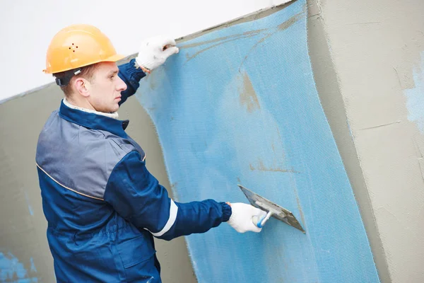 Glasfaserverstärkendes Putzgeflecht der Fassade für Putzarbeiten — Stockfoto