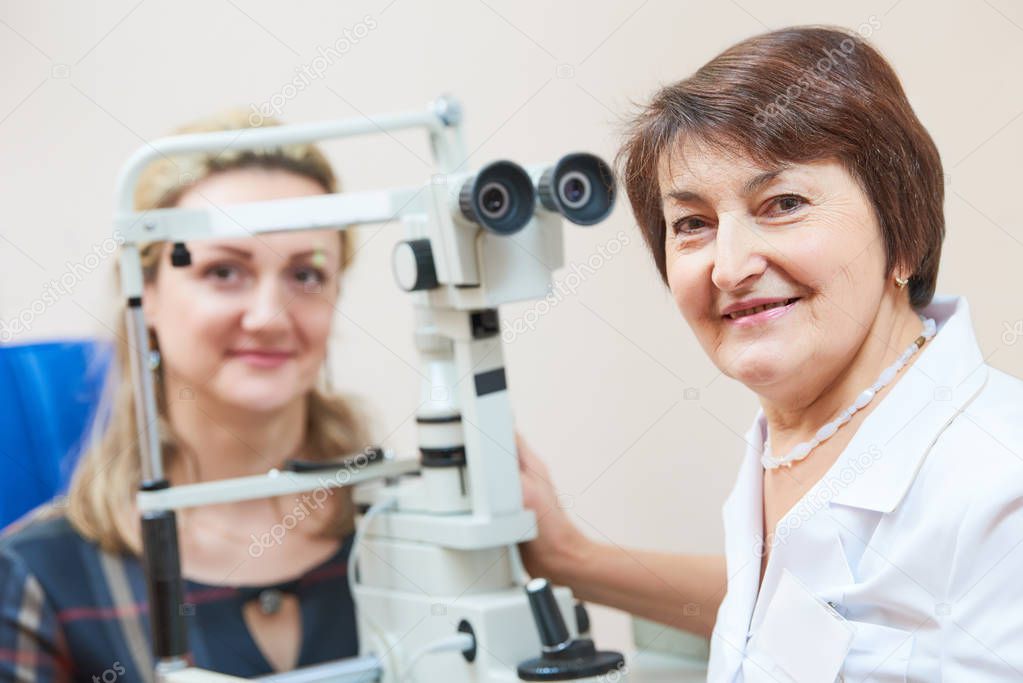 ophthalmology. female doctor portrait with patient