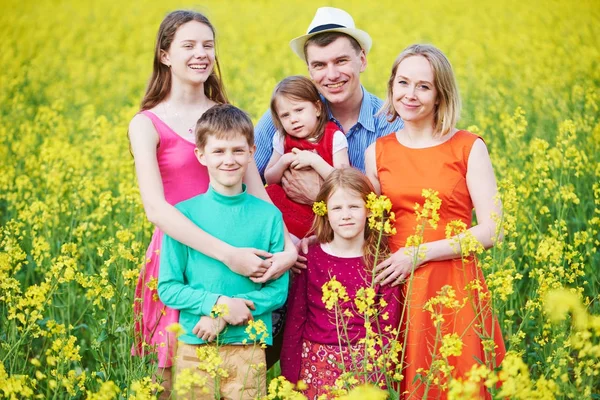 Stor familj i sommaren fältet utomhus. — Stockfoto