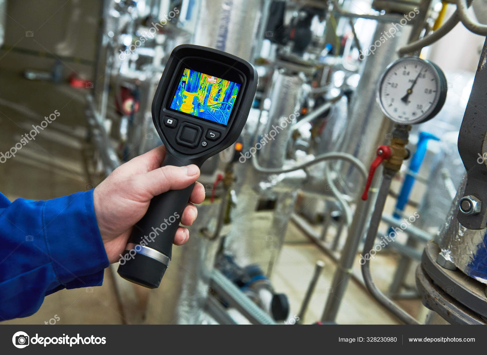 Thermal imaging inspection of water pump equipment Stock Photo by