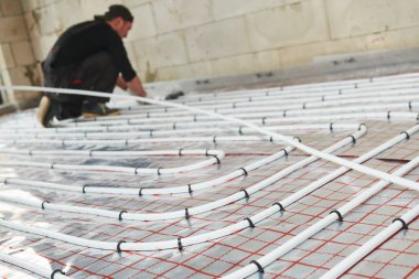 underfloor heating installation. Warm floor heating system clipart