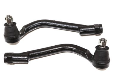 İki yeni kravat çubuğu, beyaz arka planda izole edilmiş taze kauçukla bitiyor.