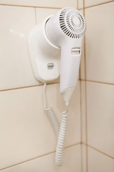 White Hair Dryer Hanging Wall Bathroom — Stock Photo, Image