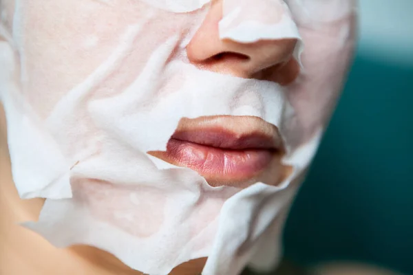 Rejuvenating Mask Fits Tightly Chin Cheeks Nose Mouth Close View — Stock Photo, Image