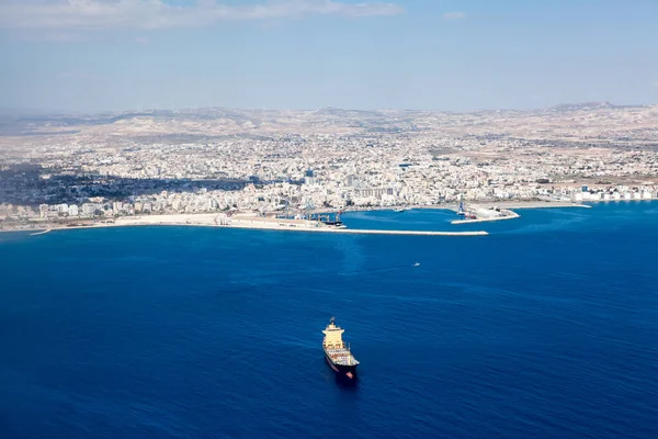 Vue Aérienne Ville Larnaca Port Principal Île Chypre Navire Cargo Image En Vente