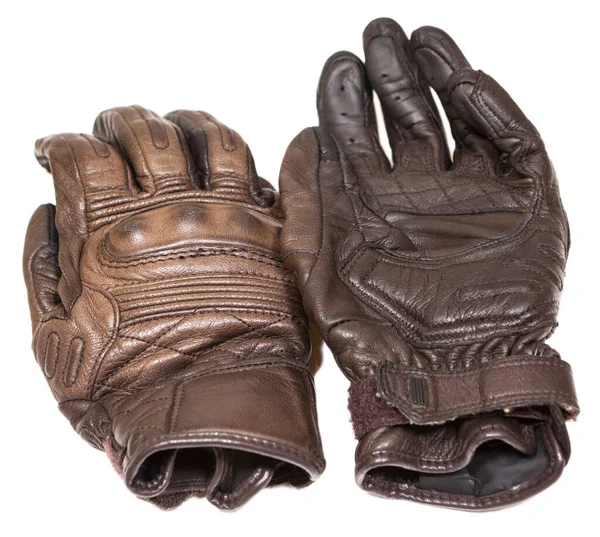 Brown Leather Motorcycle Gloves Isolated White Background — Stock Photo, Image