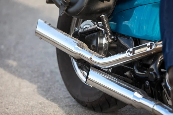 Two Direct Exhaust Pipes Chopper Motorcycle Chrome Loud Sound Silencer — Stock Photo, Image