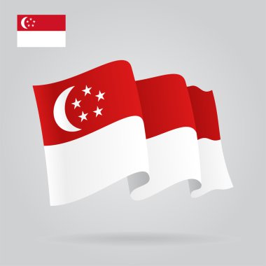 Singapur bayrağı sallayarak. Vektör çizim.