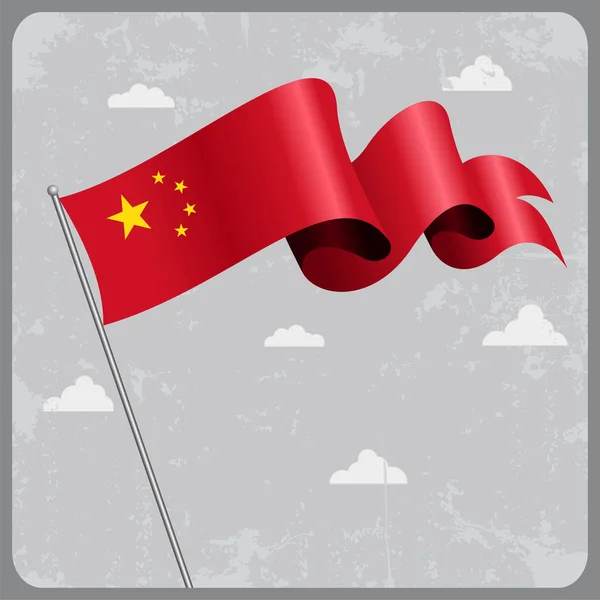 Κινεζική κυματιστή σημαία. Εικονογράφηση διάνυσμα. — Διανυσματικό Αρχείο