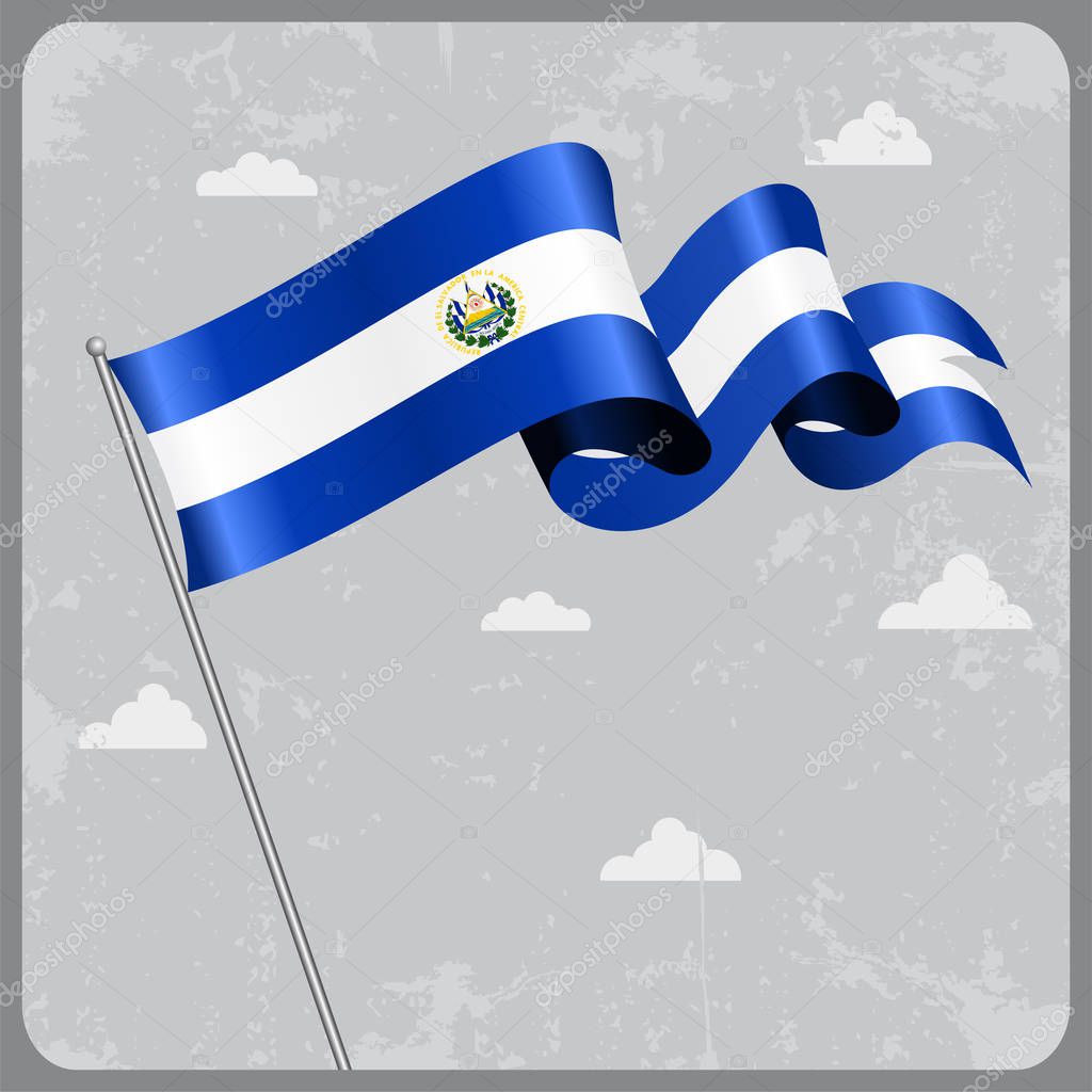 El Salvador Bandera Ondulada Ilustración De Vector — Vector De Stock