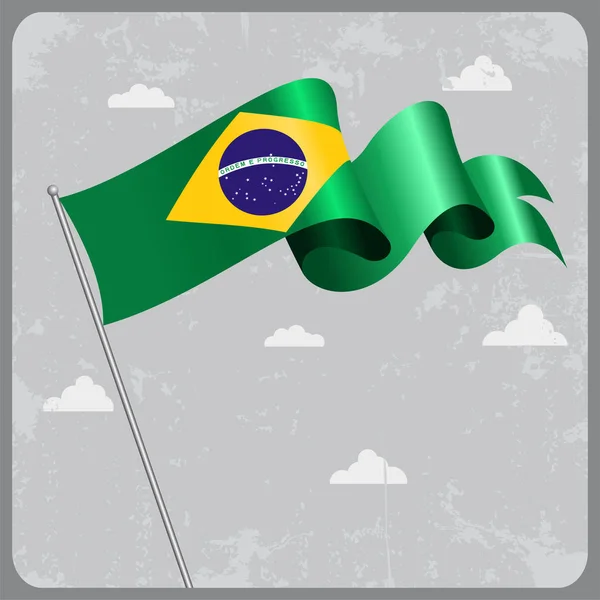 Braziliaanse golvende vlag. Vectorillustratie. — Stockvector