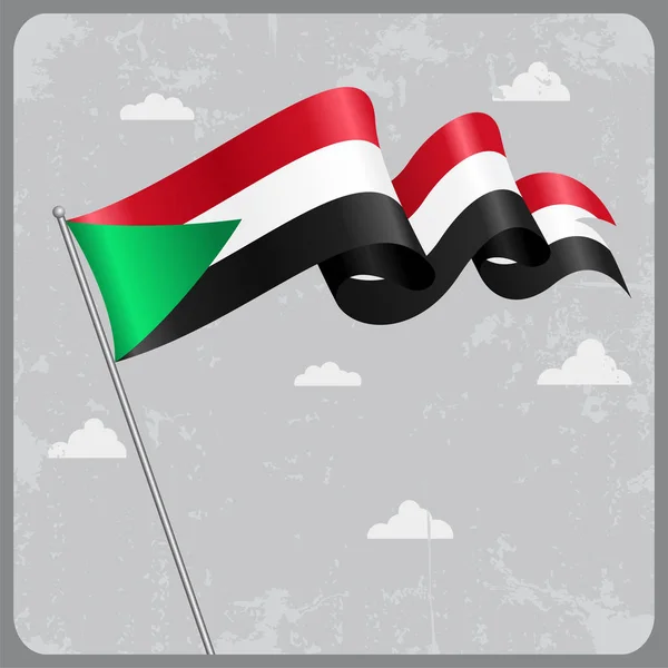 Bandeira ondulada do Sudão. Ilustração vetorial . — Vetor de Stock